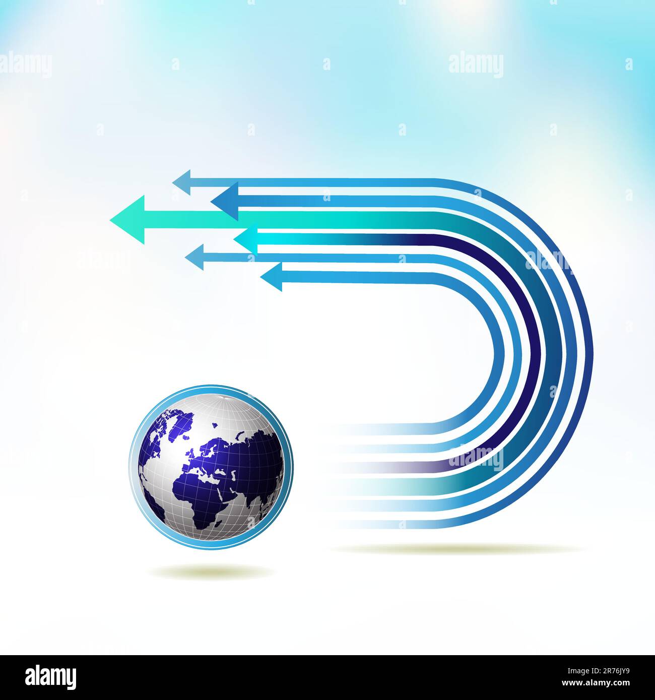 Blue Earth with colored arrow over sky background Stock Vector