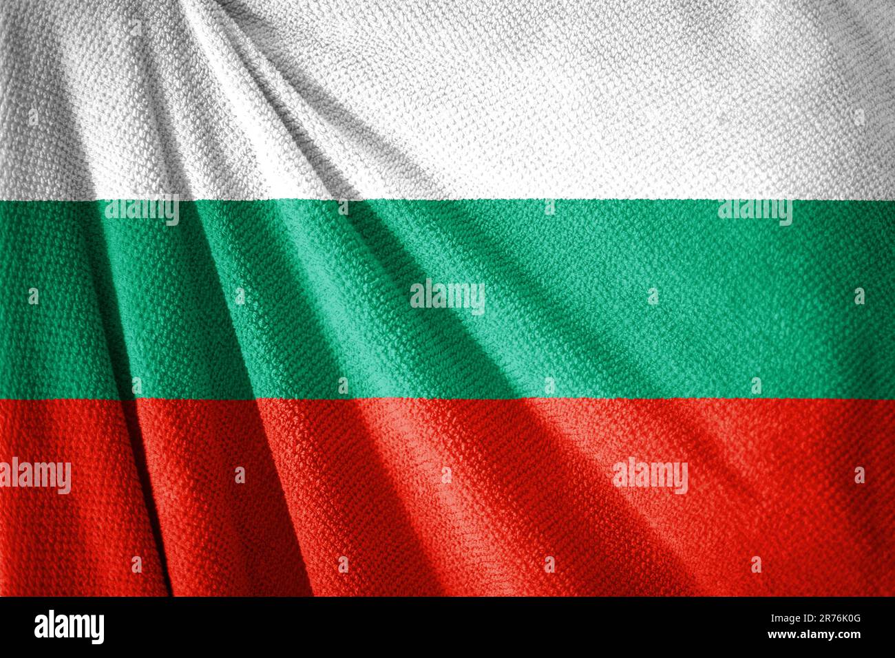 Bulgaria flag on towel surface illustration with, country symbol Stock