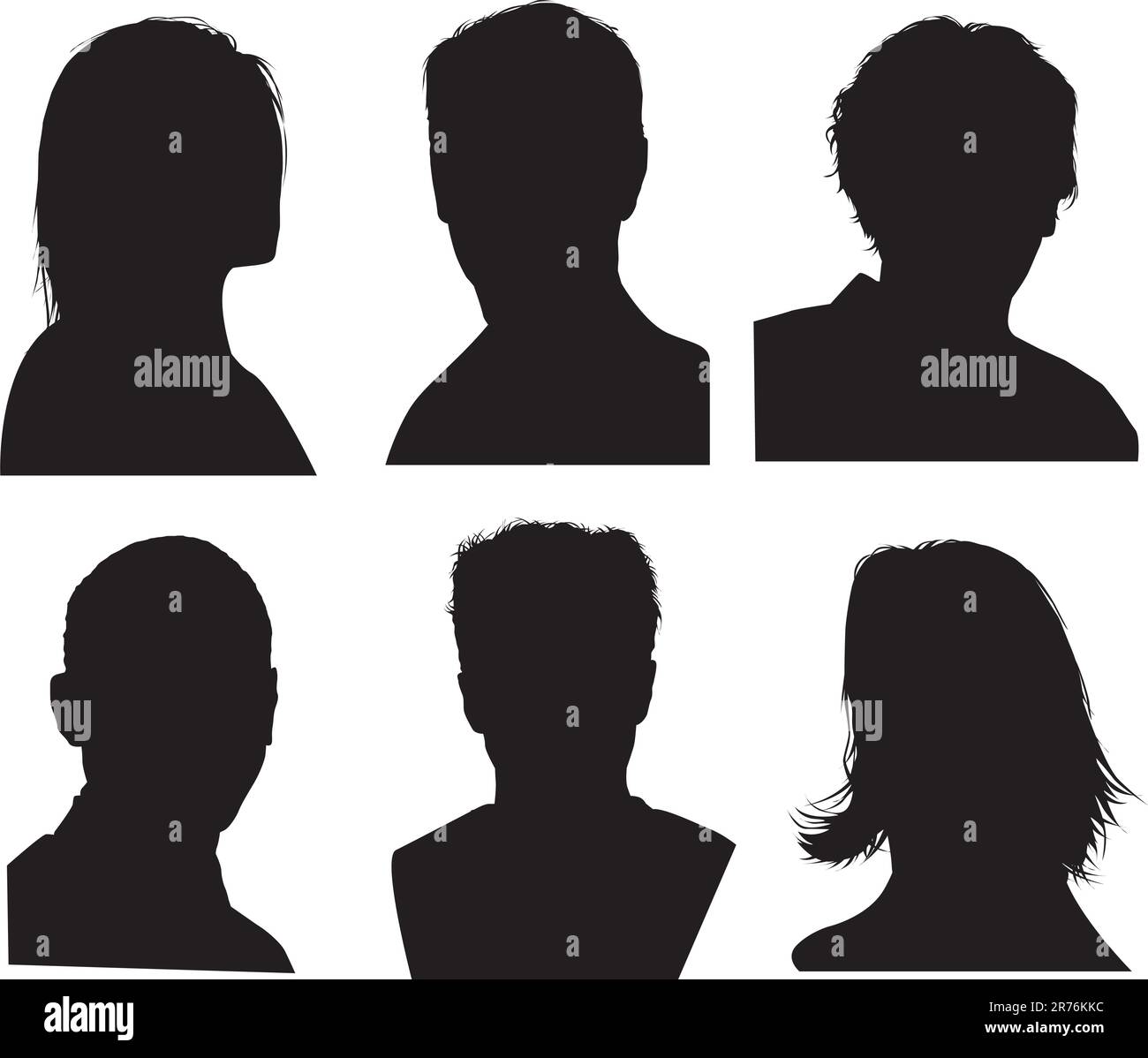 set of silhouettes of heads, highly detailed in black Stock Vector ...
