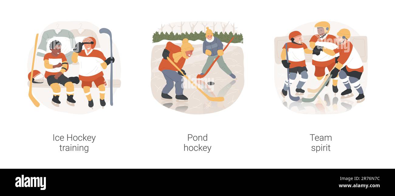 Ice Hockey isolated cartoon vector illustration set. Teenage players