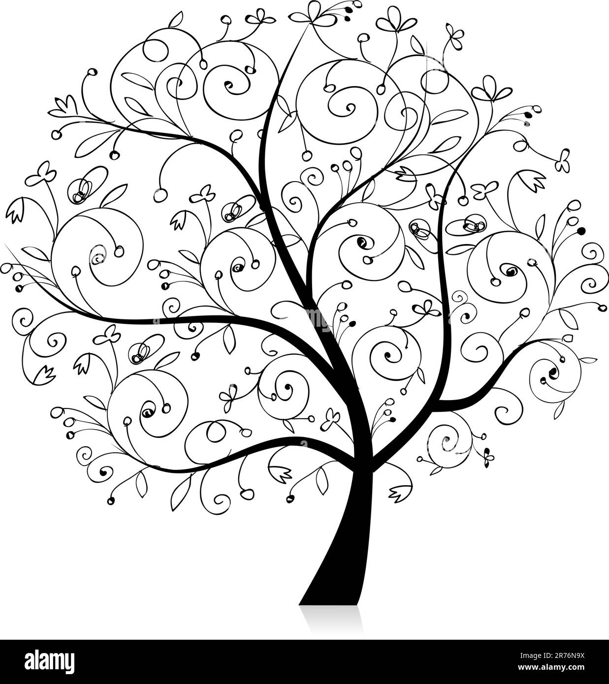 Art tree beautiful, black silhouette for your design Stock Vector Image ...