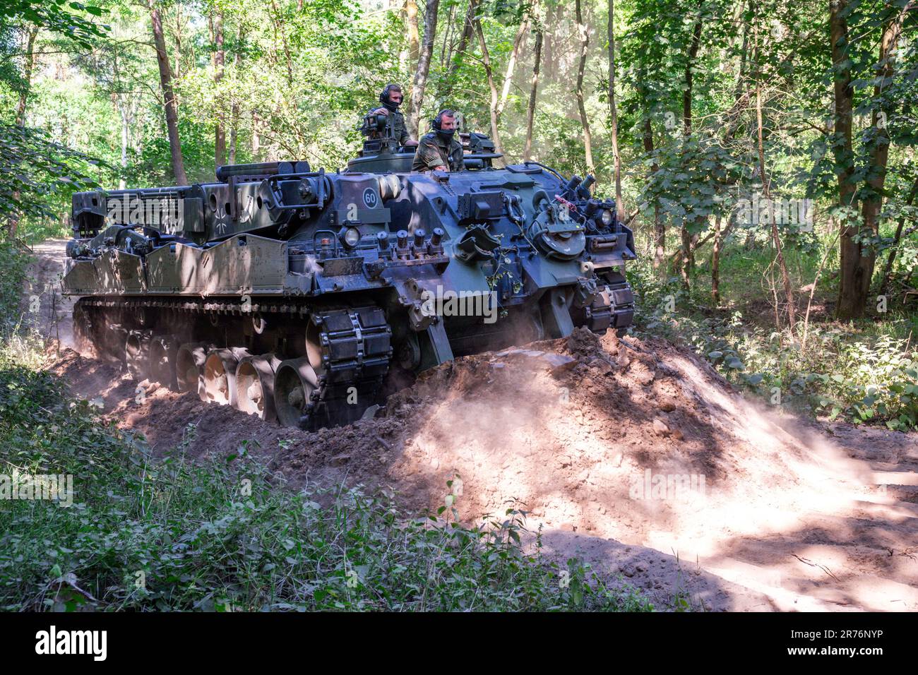 Hagenow, Germany. 13th June, 2023. A Bundeswehr clearing tank pushes a
