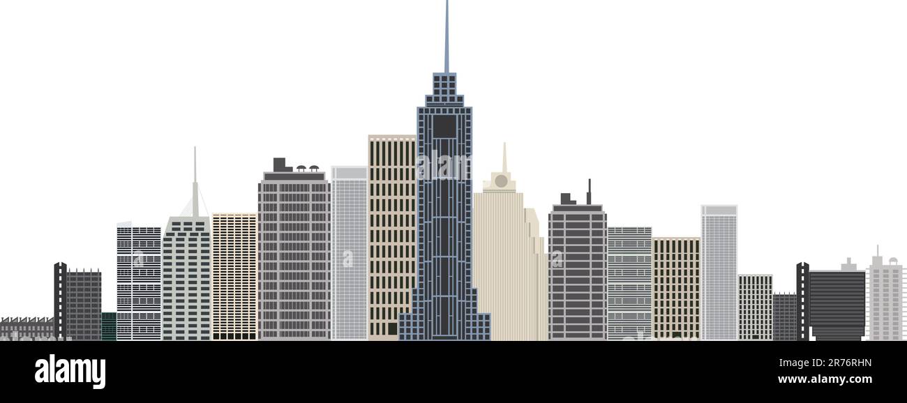 An imaginary big city with skyscrapers, vector illustration on white Stock Vector