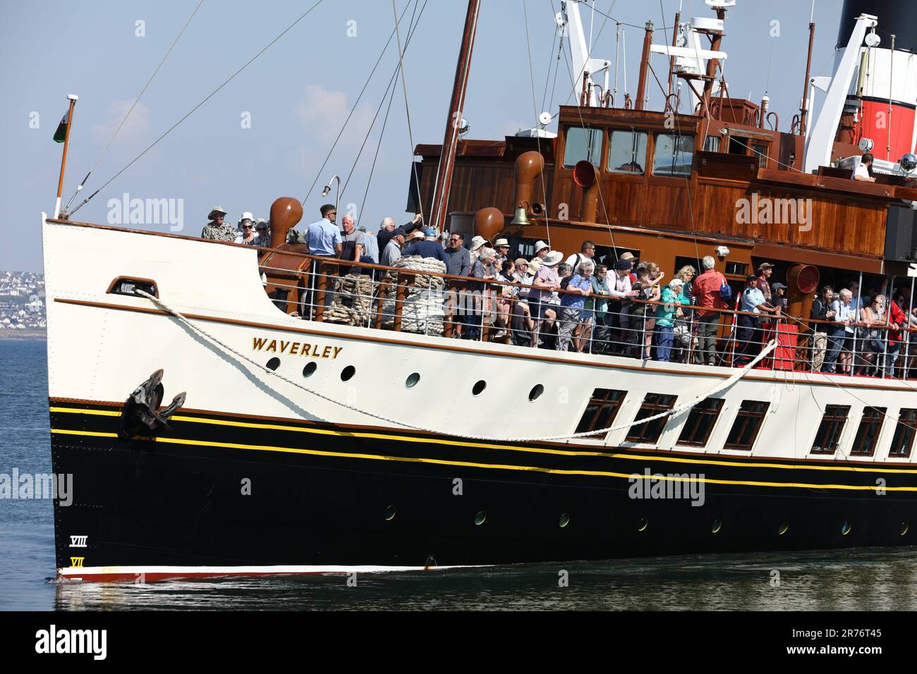 Porthcawl, South Wales. UK.  13 June 2023 .  PS Waverley arrives this afternoon.  The 1946 ship has recently been restored, and is the only operational paddle steamer in the world.  Credit: Andrew Bartlett/Alamy Live News Stock Photo