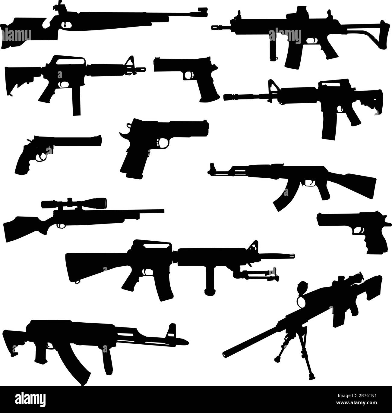 different weapons collection silhouette - vector Stock Vector