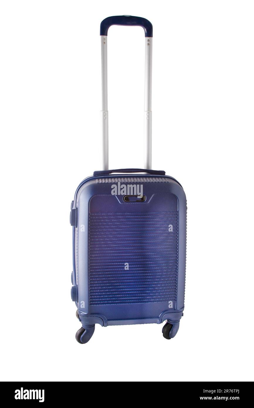 Suitcase on wheels isolated on white background. Hand luggage on the