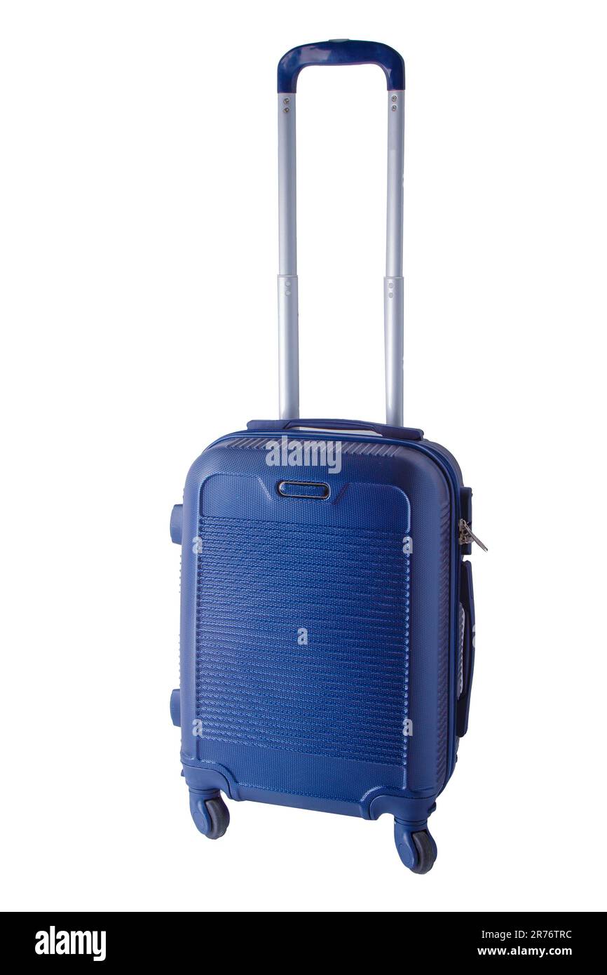 Suitcase on wheels isolated on white background. Hand luggage on the