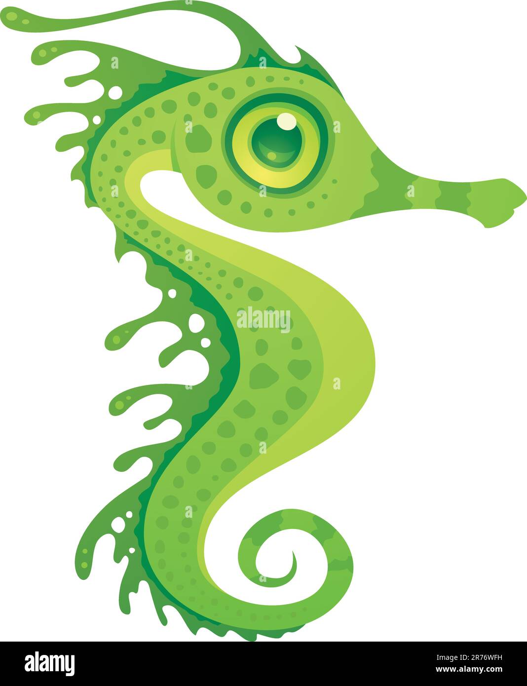 Vector cartoon illustration of a green leafy sea dragon seahorse. Stock Vector