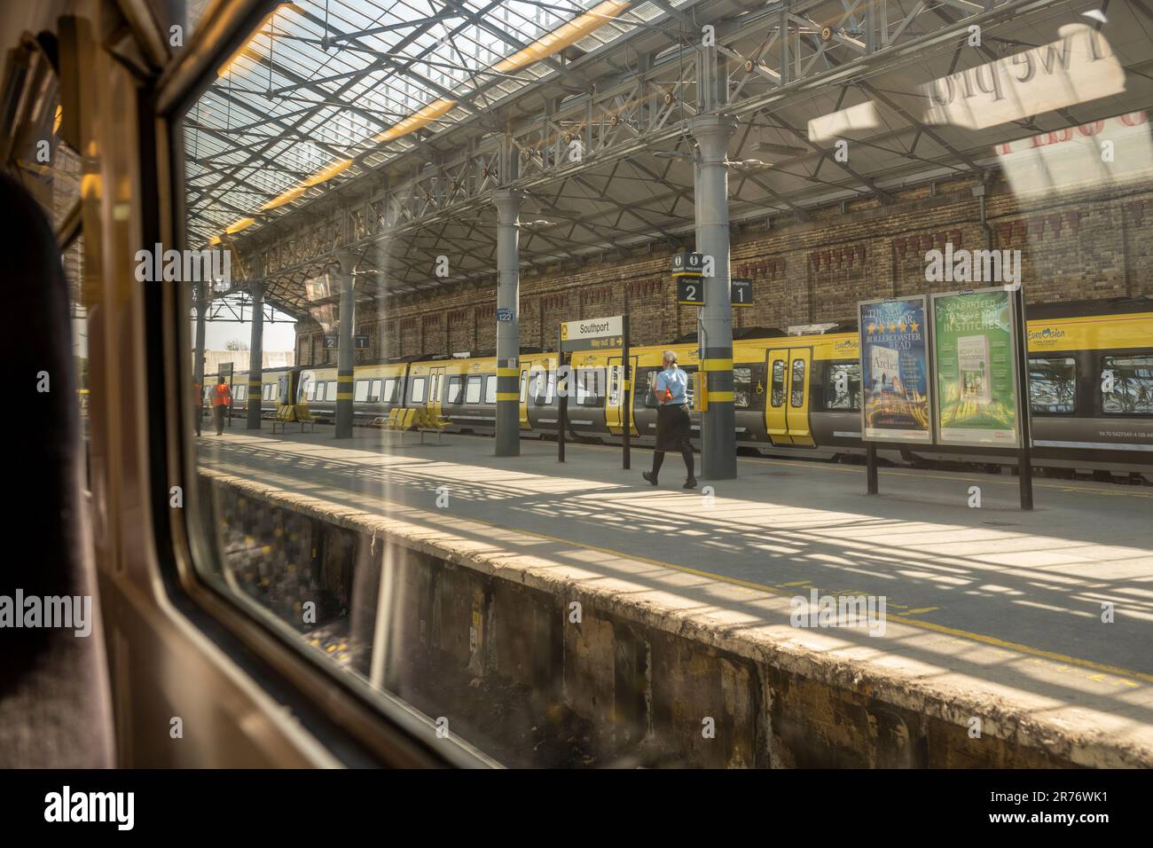 Southport Railway Station, Merseyside, on a warm and sunny day. Stock Photo