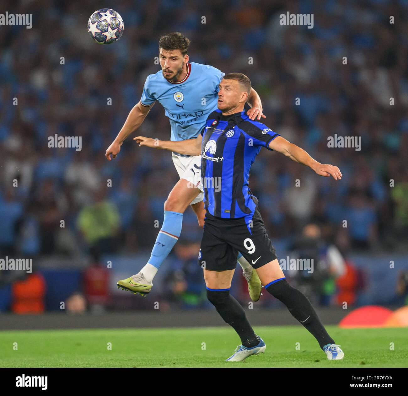 Istanbul, Turkey. 10th June, 2023. 10 Jun 2023 - Manchester City v Inter Milan - UEFA Champions League - Final - Ataturk Olympic Stadium Manchester City's Ruben Dias and Edin Dzeko during the Champions League Final in Istanbul. Picture Credit: Mark Pain/Alamy Live News Stock Photo