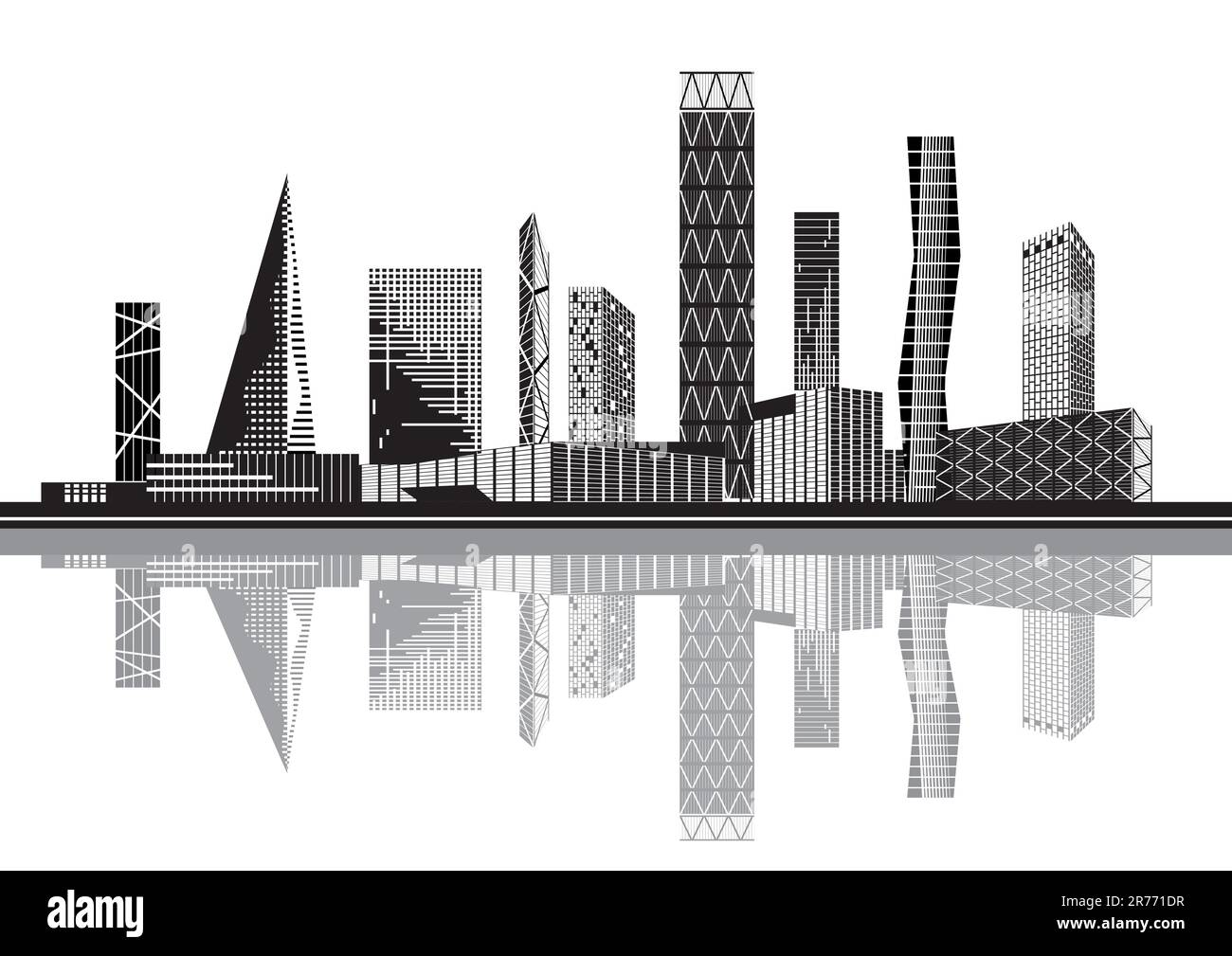 Black and white city - Vector illustration Stock Vector
