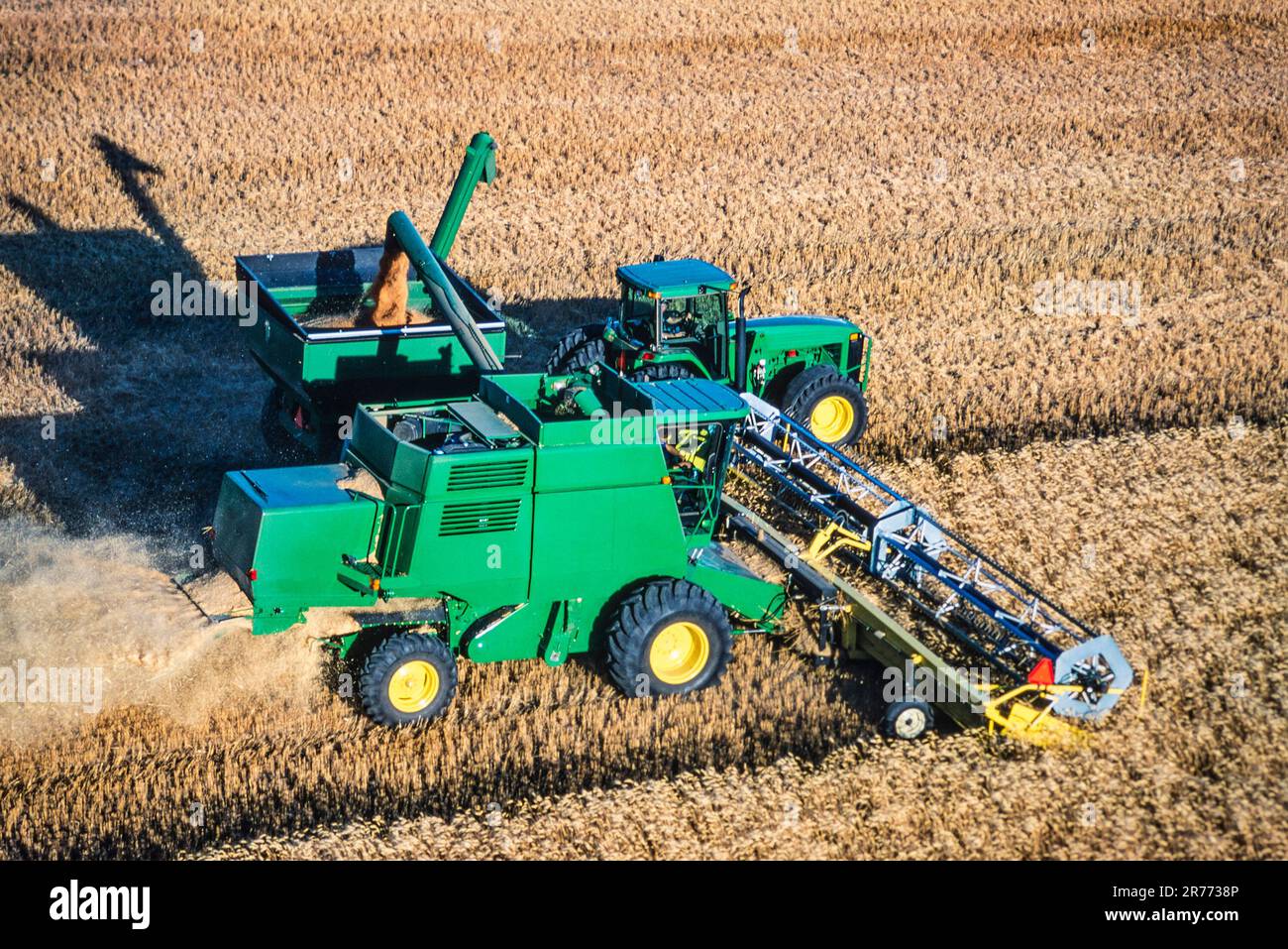 Aerial of harvester at work in Saskatchewan, Canada Stock Photo Alamy