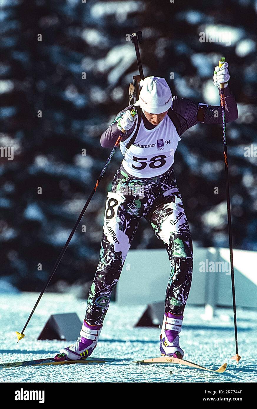 Petra Schaaf (GER) competing in the Women's biathlon 15 km individual competition at the 1994 Olympic Winter Games. Stock Photo