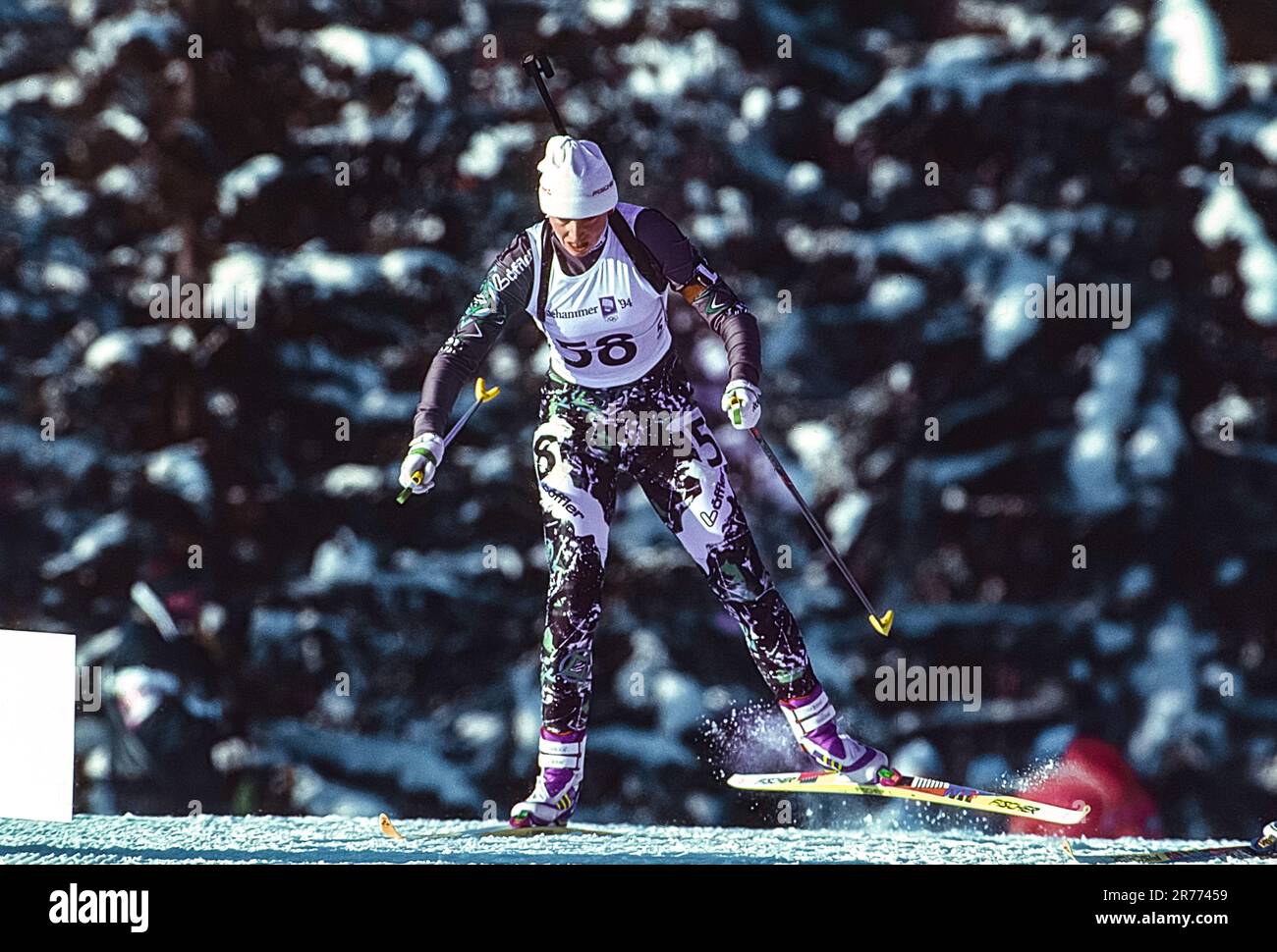 Petra Schaaf (GER) competing in the Women's biathlon 15 km individual competition at the 1994 Olympic Winter Games. Stock Photo