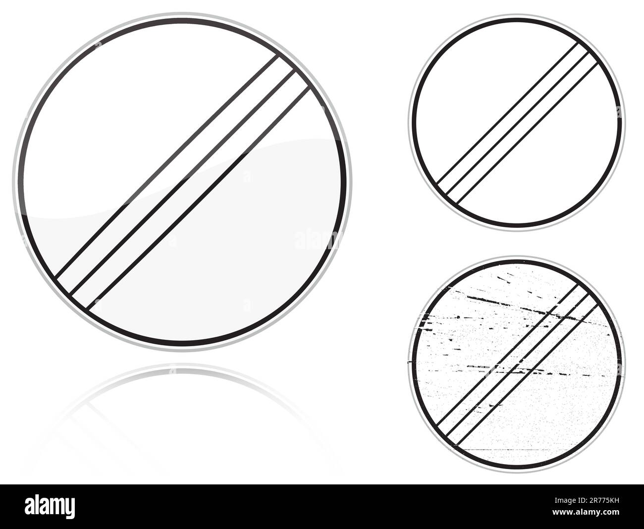 Set of variants a End of all restrictions - road sign isolated on white background. Group of as fish-eye, simple and grunge icons for your design. ... Stock Vector