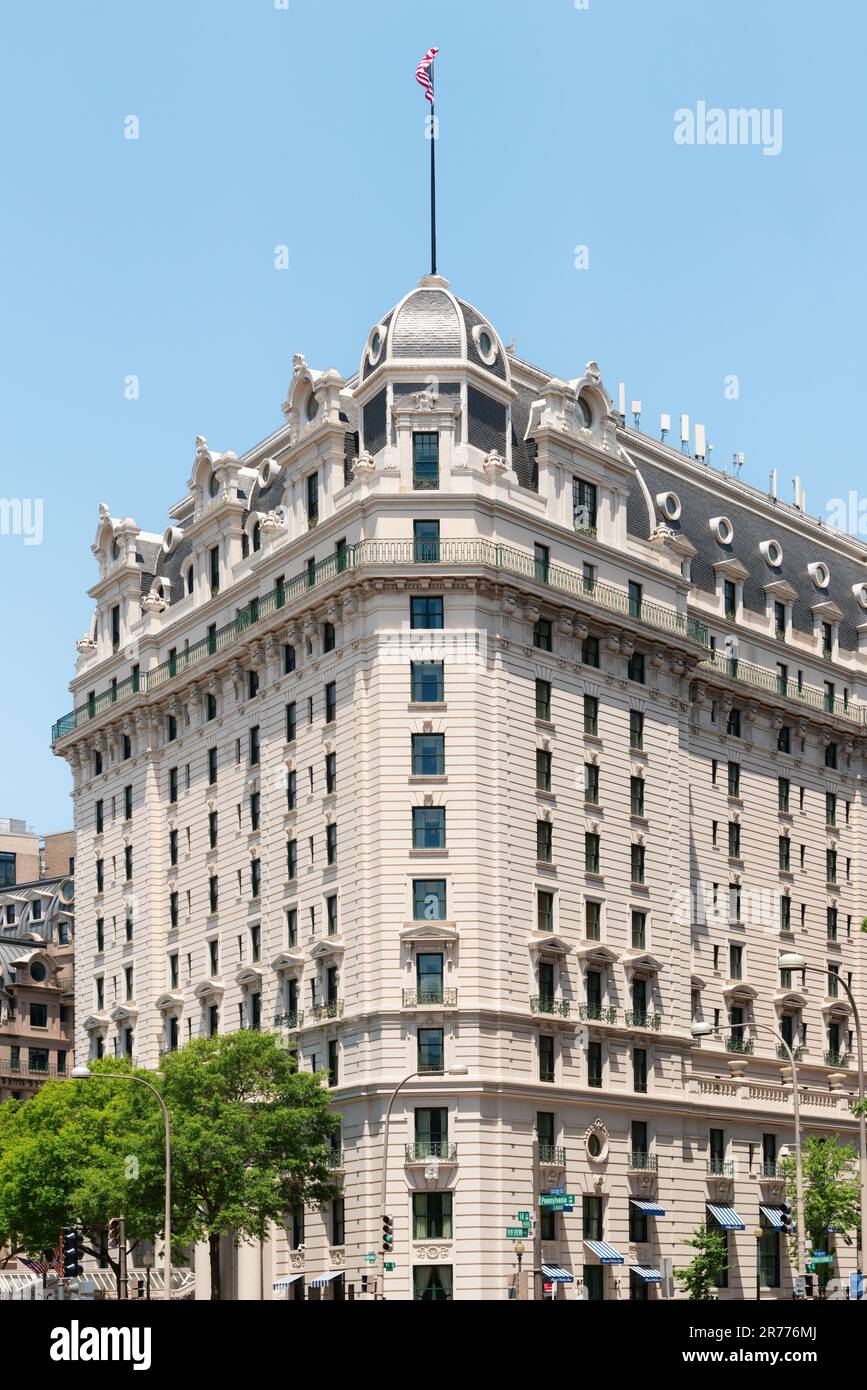 Willard InterContinental Washington. The Willard Hotel, historic luxury Beaux-Arts hotel located on Pennsylvania Avenue in Downtown Washington, D.C. Stock Photo