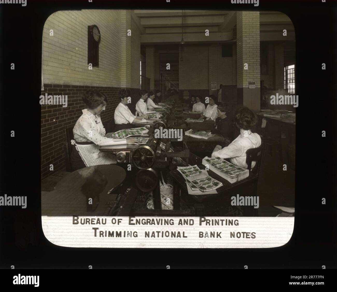 Photograph of Female Employees Trimming National Bank Notes. Bureau of ...