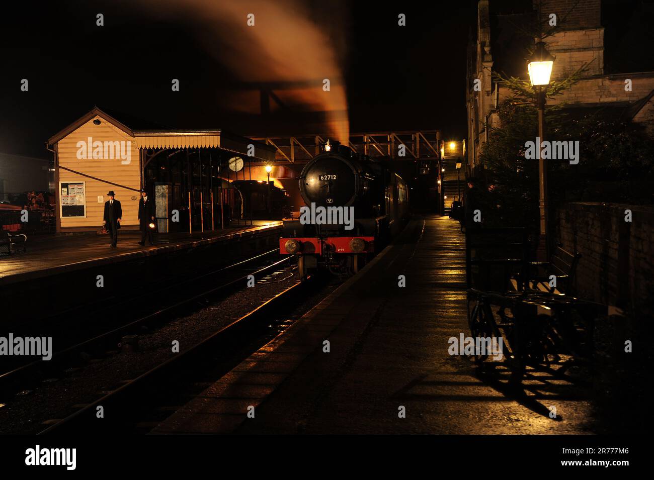 'Morayshire' with a night time east bound train at Wansford Station. Stock Photo