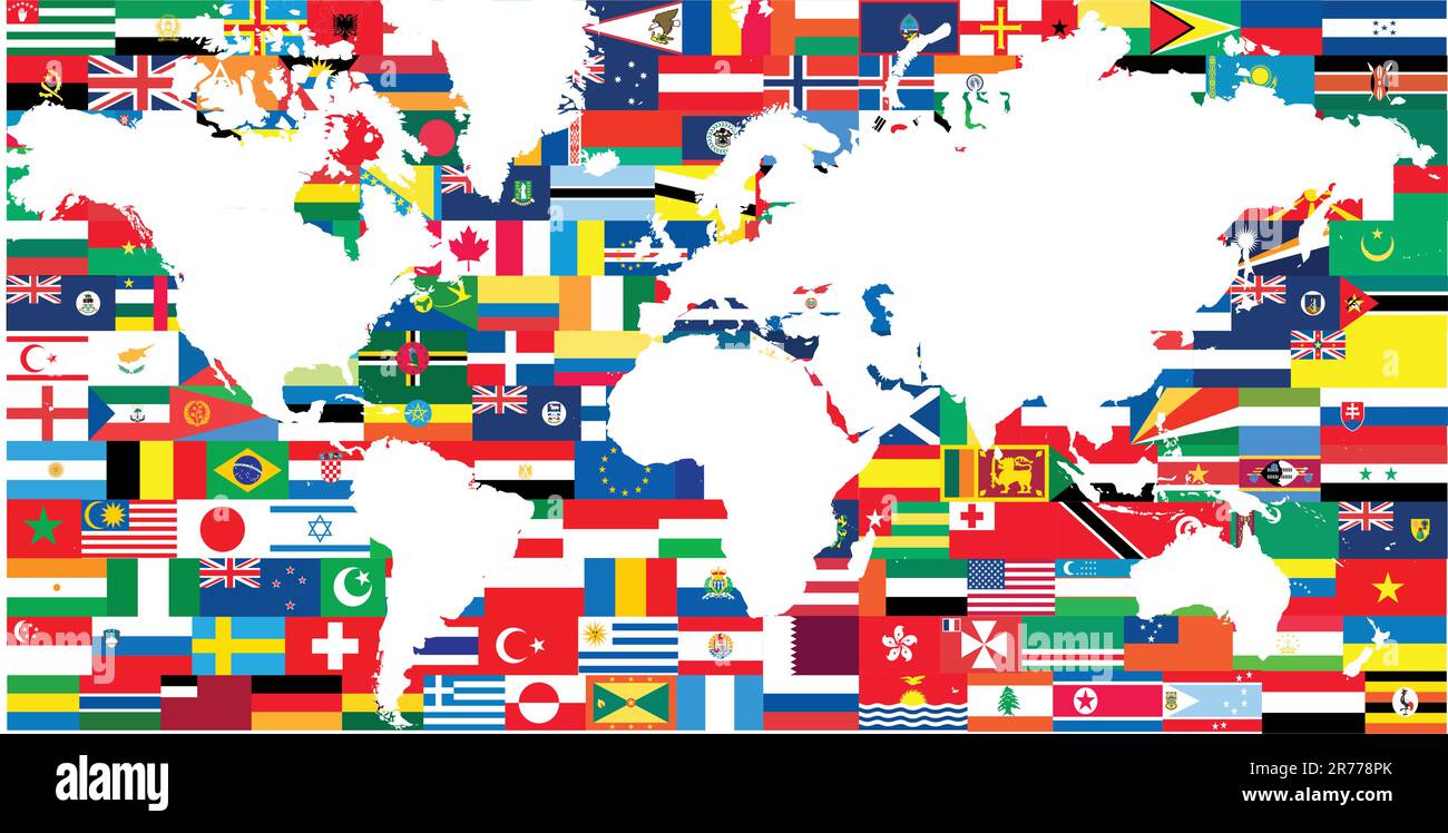 national flags and world map Stock Vector