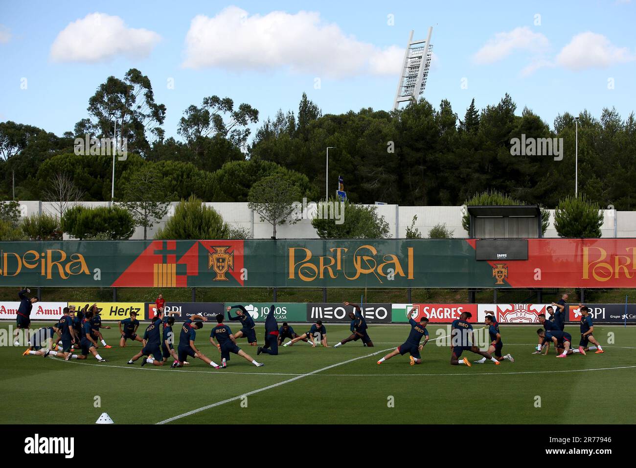 Oeiras, Portugal. 13th June, 2023. Portugal's players attend a training session at Cidade do Futebol training camp in Oeiras, Portugal, on June 13, 2023, as part of the team's preparations for the upcoming UEFA Euro 2024 football tournament qualifying match against Bosnia and Herzegovina. (Credit Image: © Pedro Fiuza/ZUMA Press Wire) EDITORIAL USAGE ONLY! Not for Commercial USAGE! Stock Photo