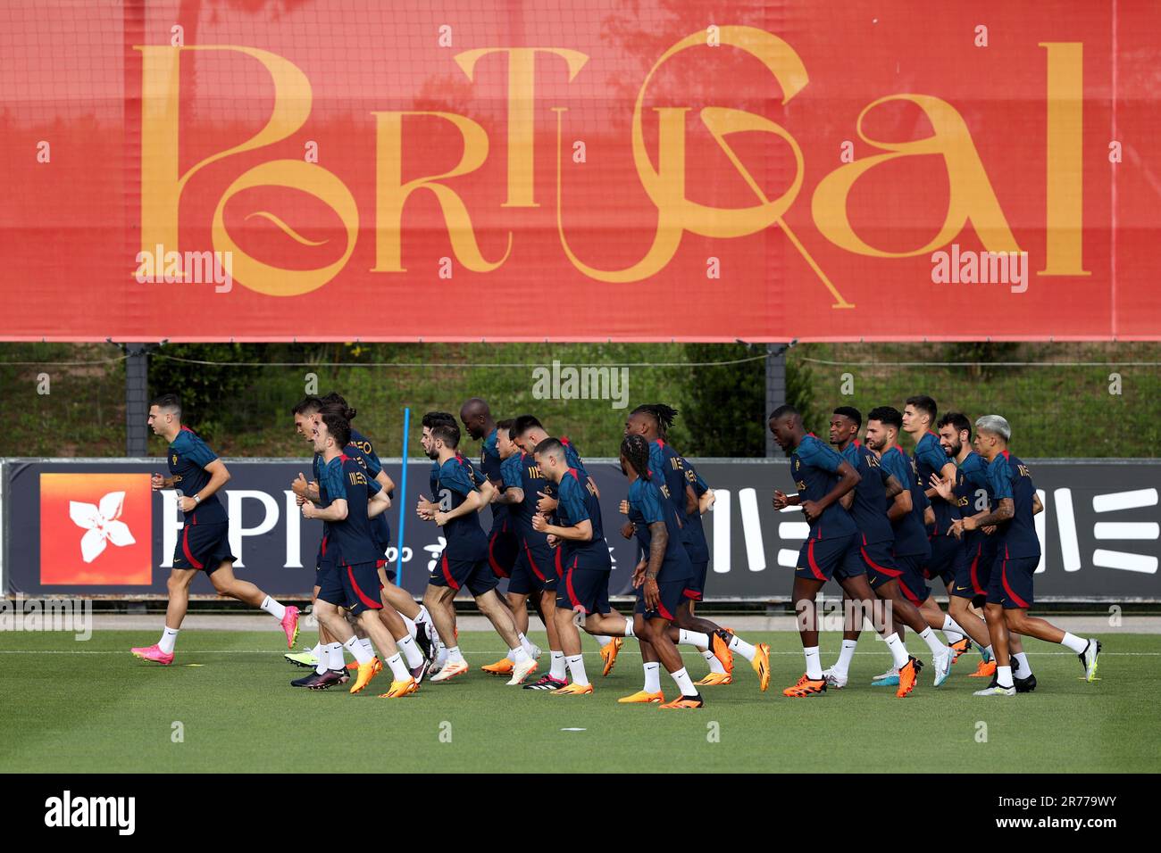 Oeiras, Portugal. 13th June, 2023. Portugal's team attend a training session at Cidade do Futebol training camp in Oeiras, Portugal, on June 13, 2023, as part of the team's preparations for the upcoming UEFA Euro 2024 football tournament qualifying match against Bosnia and Herzegovina. (Credit Image: © Pedro Fiuza/ZUMA Press Wire) EDITORIAL USAGE ONLY! Not for Commercial USAGE! Stock Photo