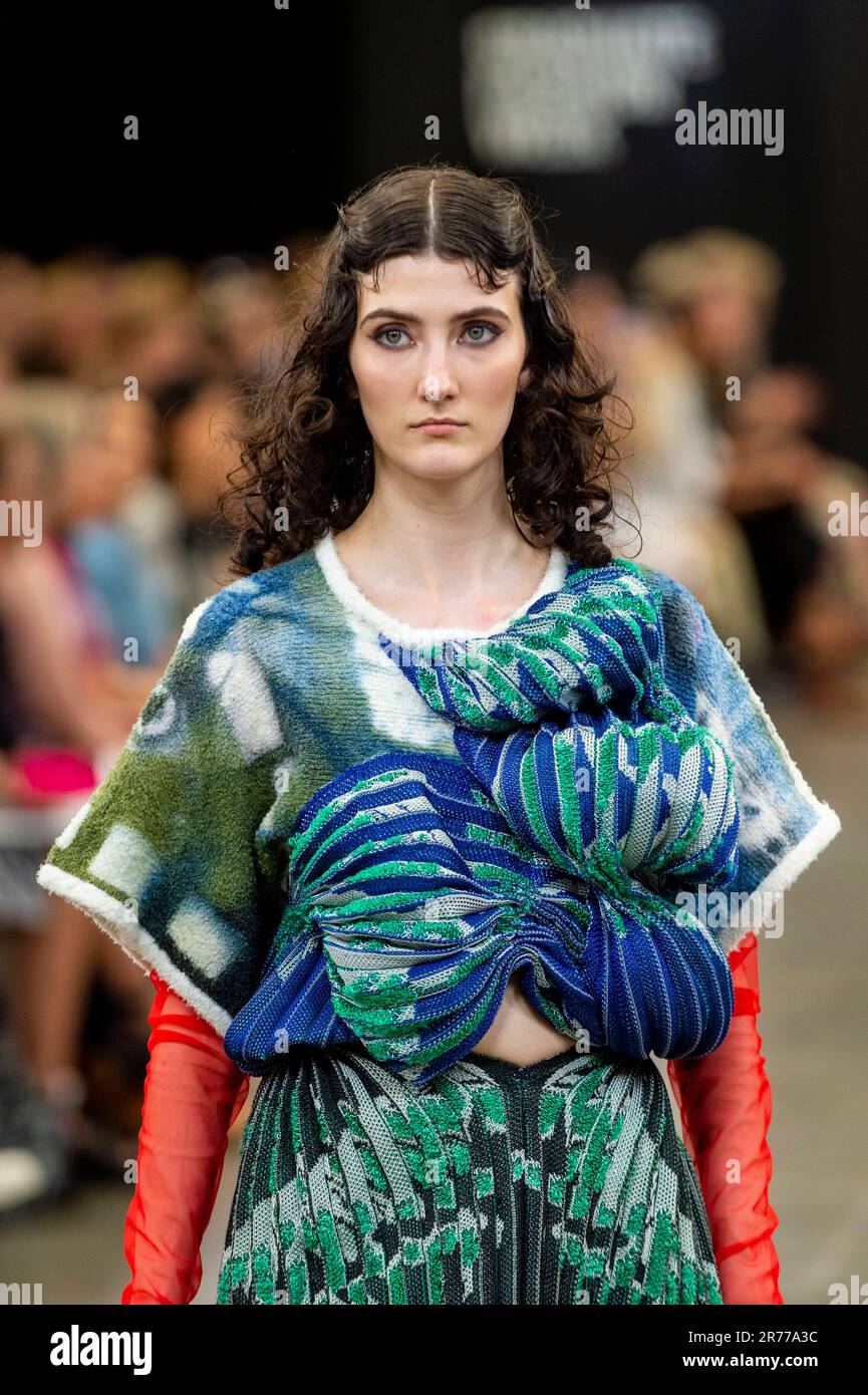 London, UK. 13 June 2023. Models present a look by Bomlee Han of