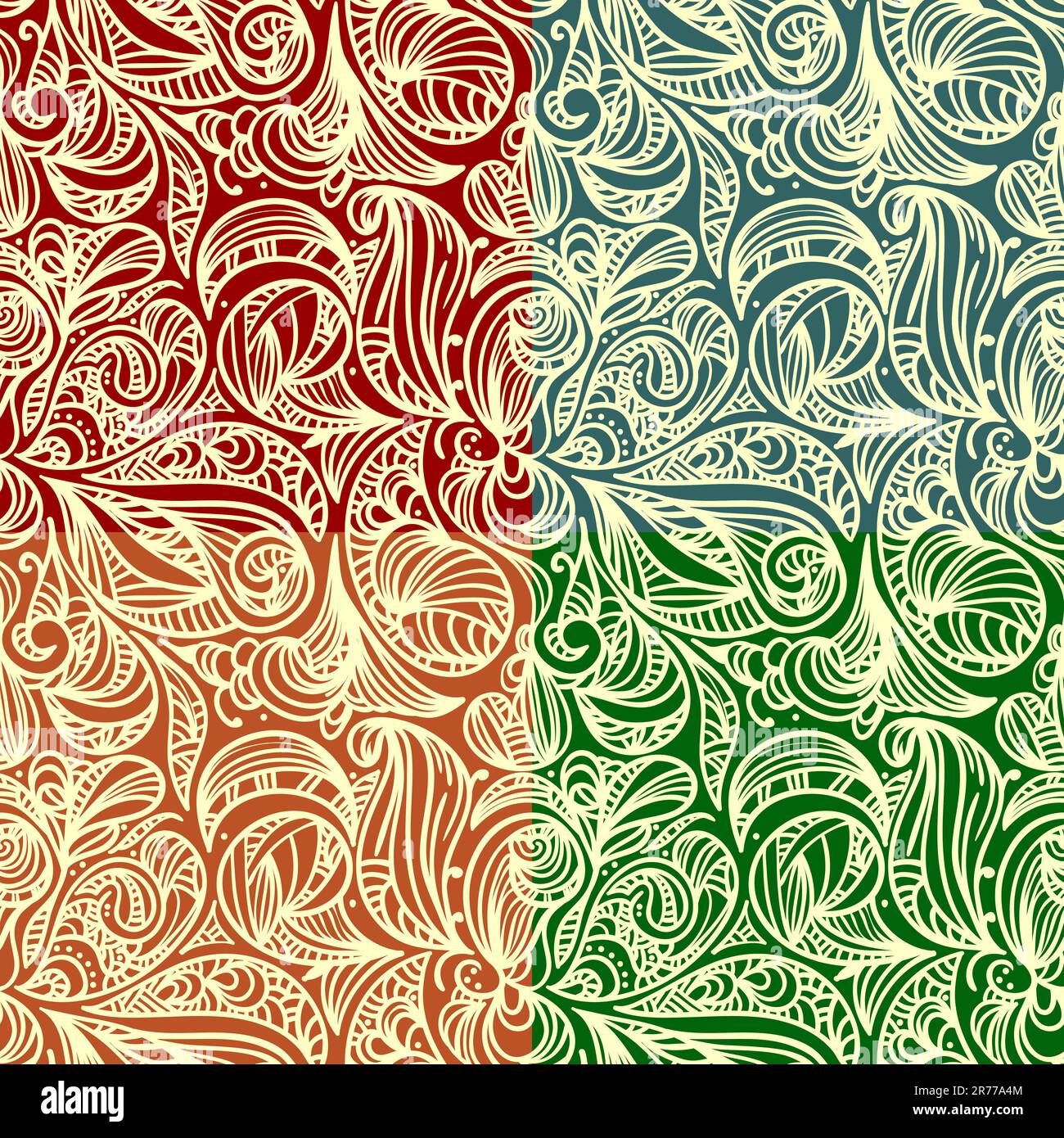 vector seamless floral abstract patterns in different colors, clipping