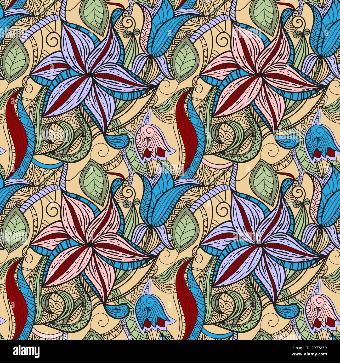 vector seamless hand drawn floral pattern, clipping masks Stock Vector ...