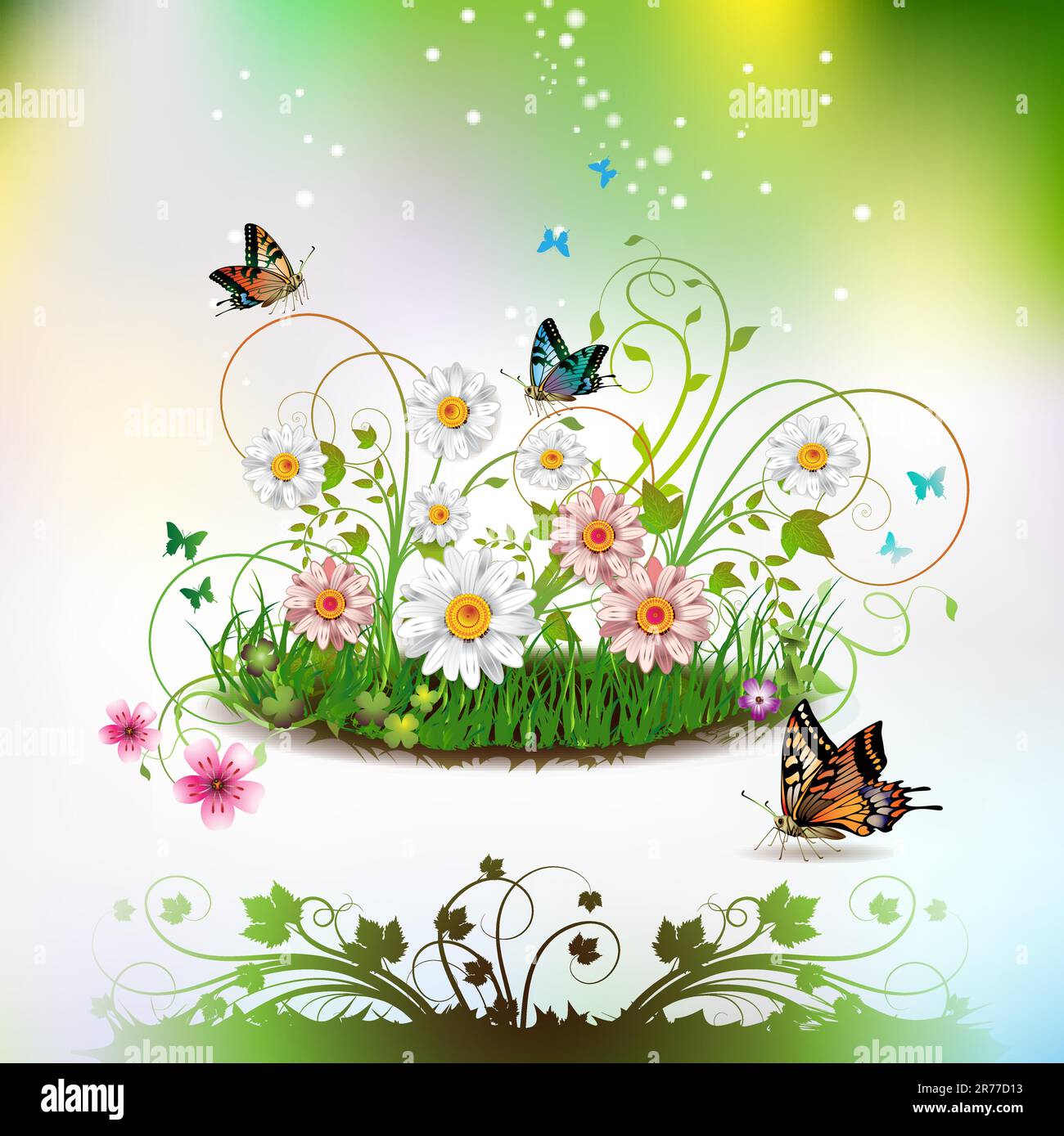 Flowers in the grass and butterflies Stock Vector Image & Art - Alamy