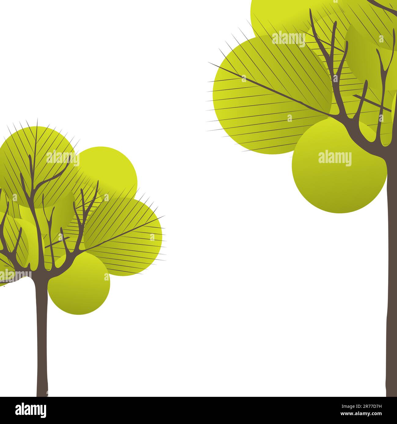 Abstract background with green tree and flowers. Vector illustration