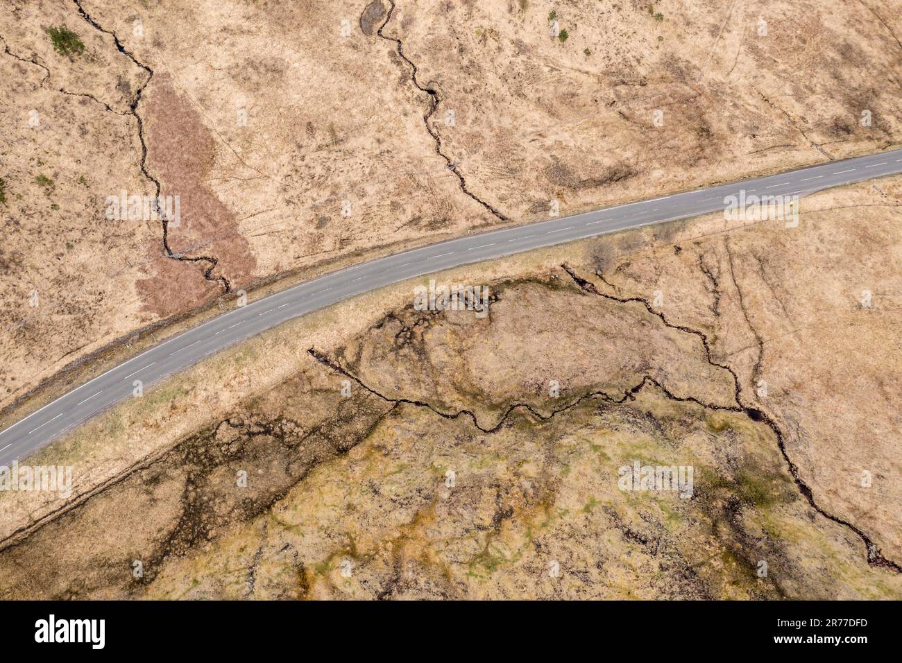 Top down view of mountain  road at the Loch Tulla viewpoint, Scotland, UK Stock Photo