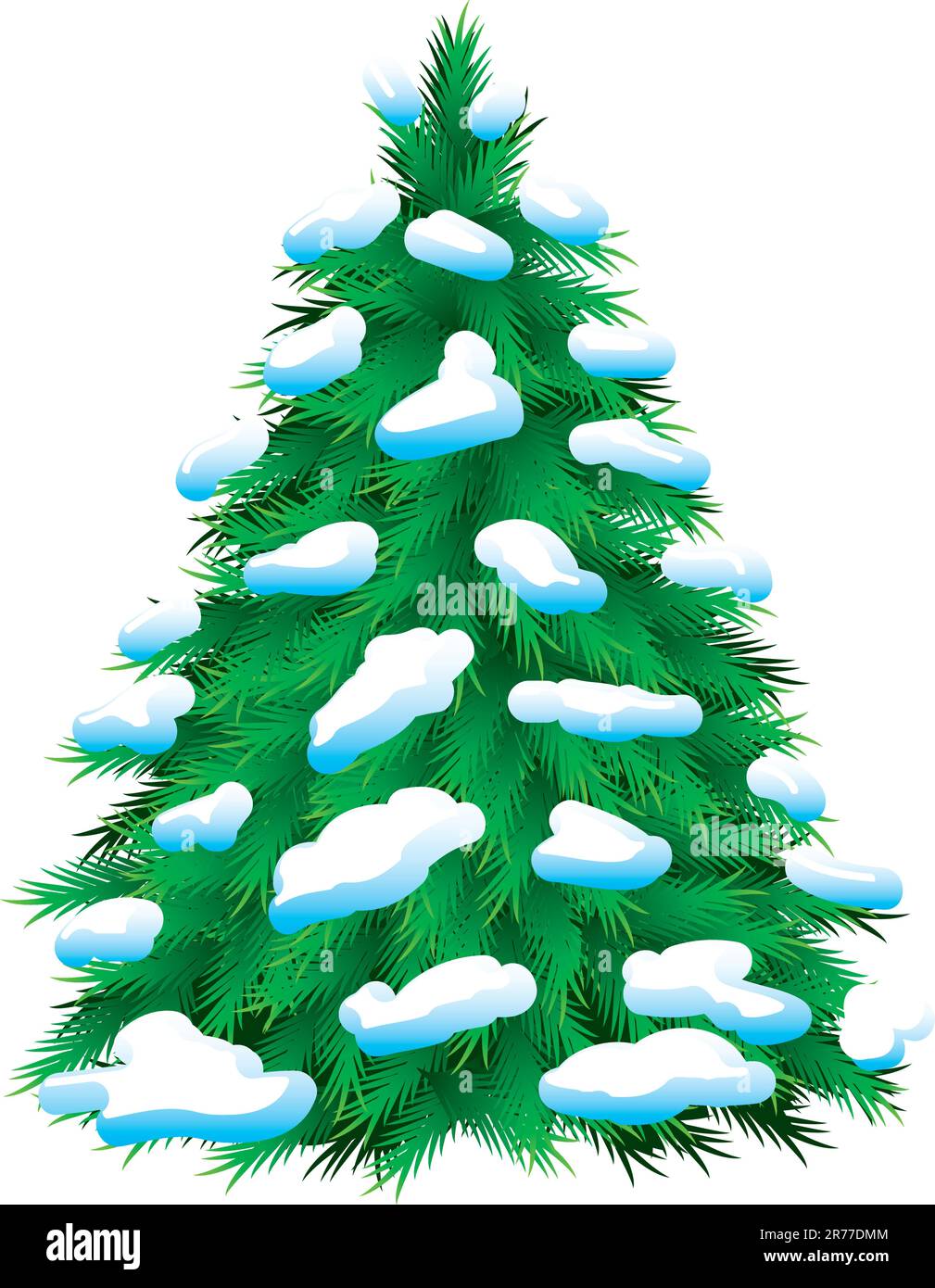 Green fur-tree covered with snow, isolated. Christmas picture Stock Vector