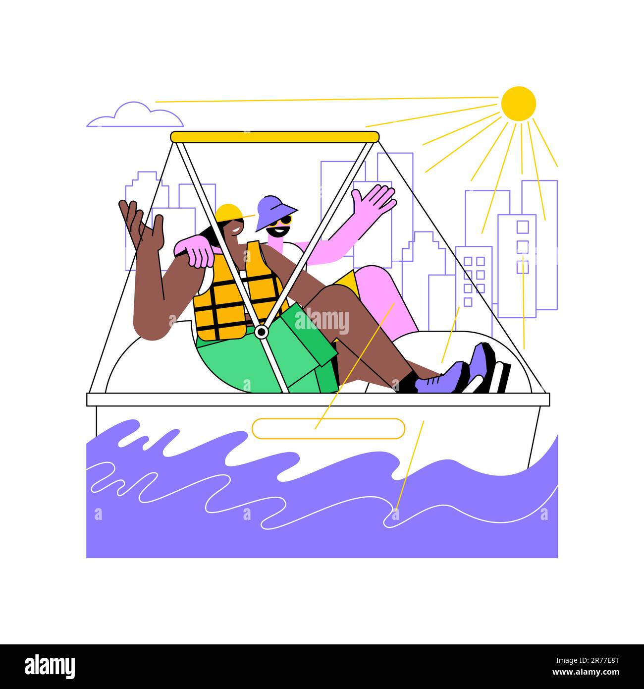 Paddle boat rental isolated cartoon vector illustrations. Group of