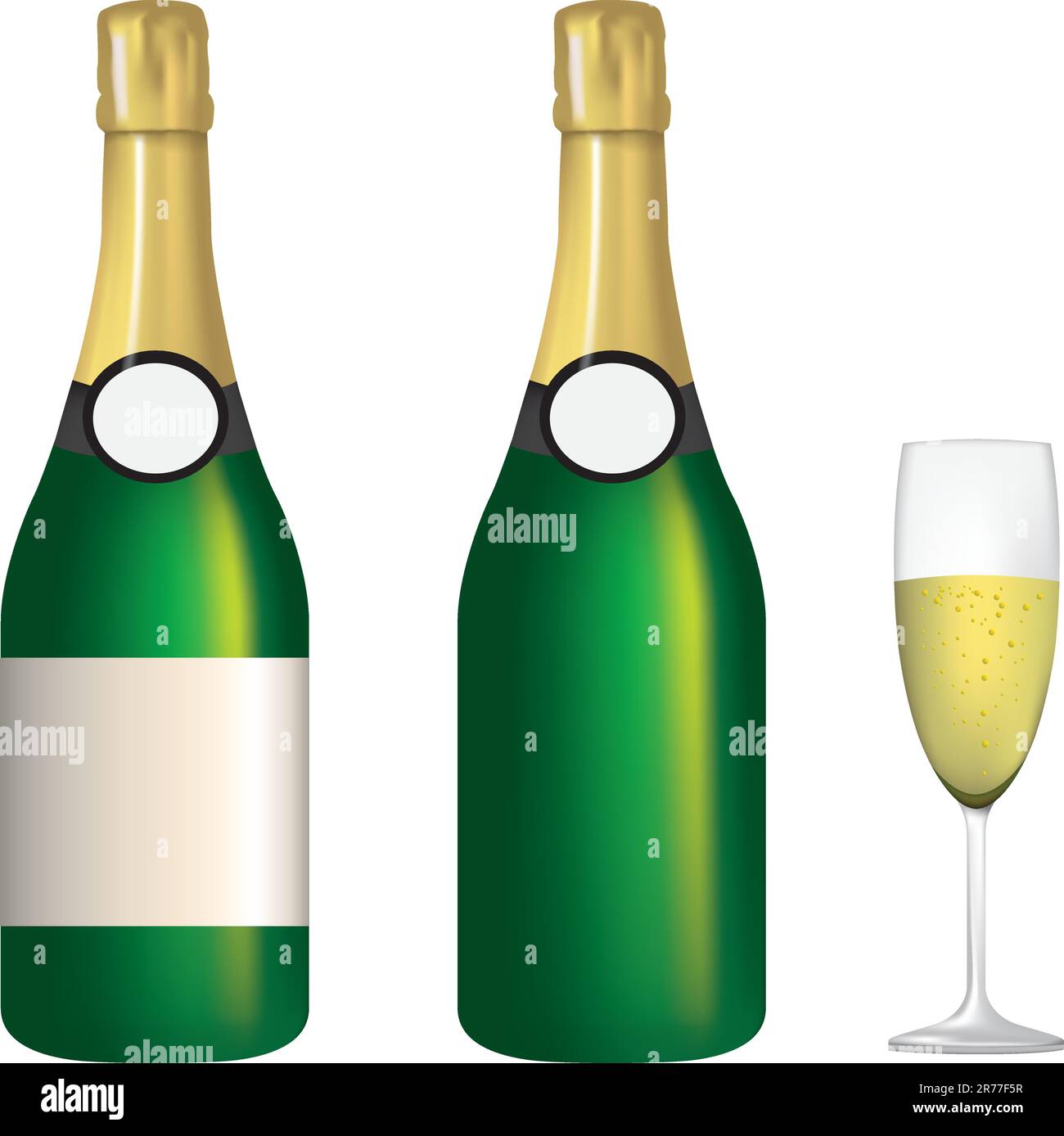 illustration of a champagne bottle with and without label and glass Stock Vector