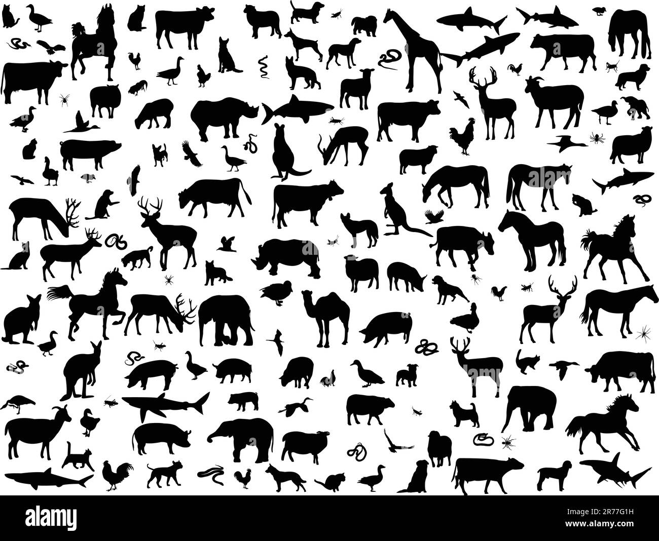 Big collection of different animals silhouette vector stock vector