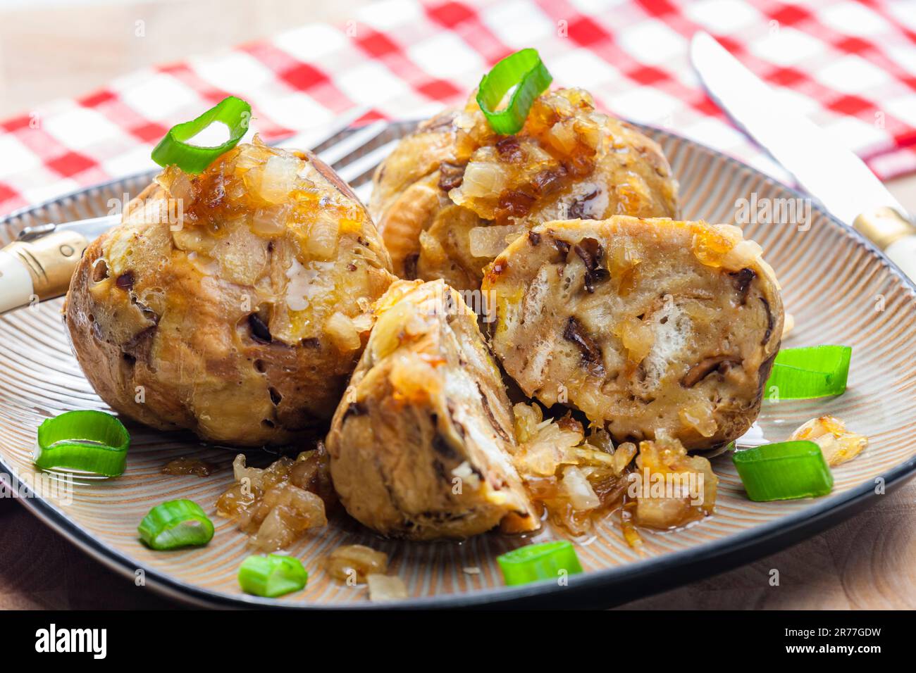 mushroom dumplings with spring onion Stock Photo Alamy