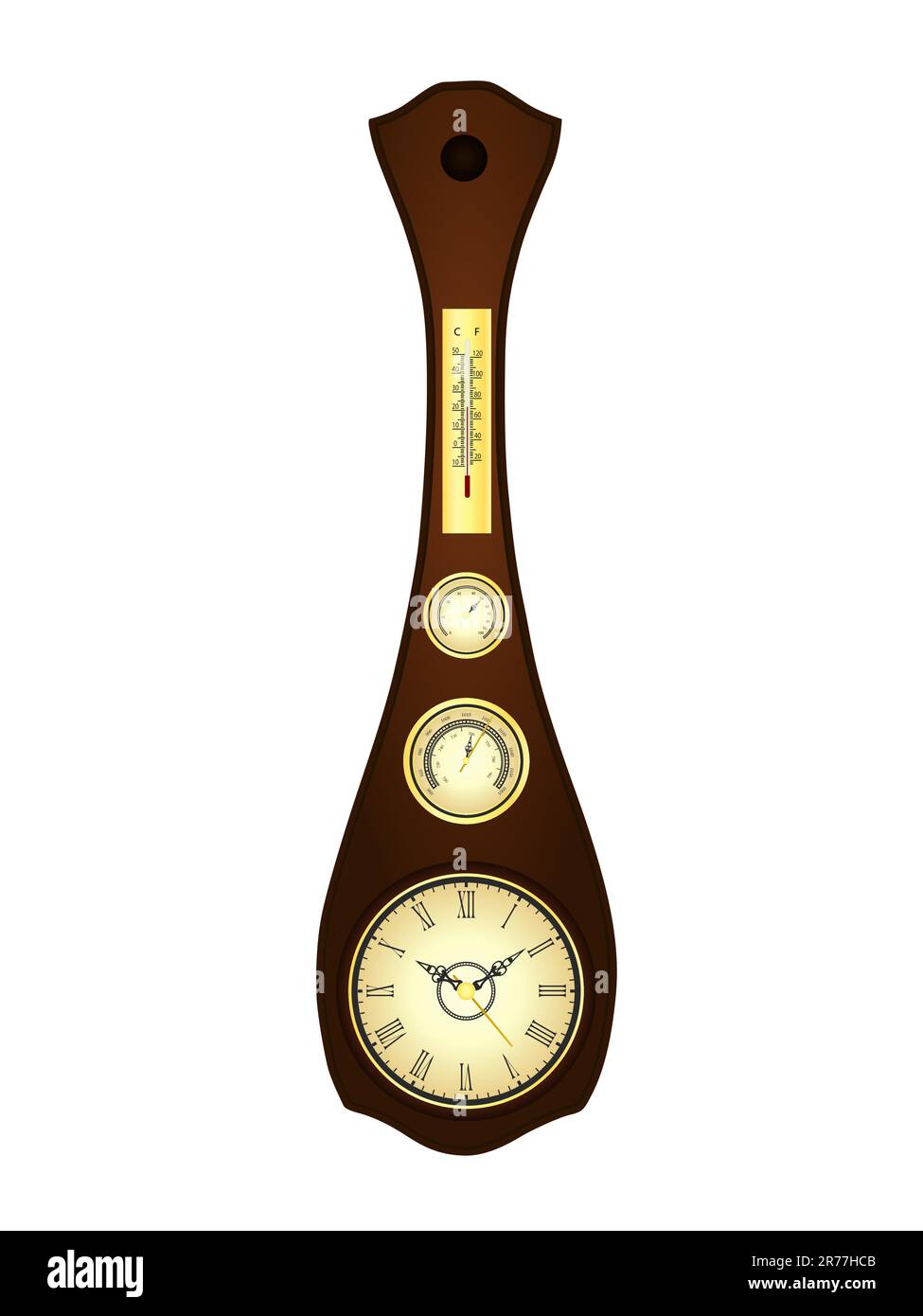 Antique wall clock with a barometer, a hygrometer and the thermometer Stock Vector