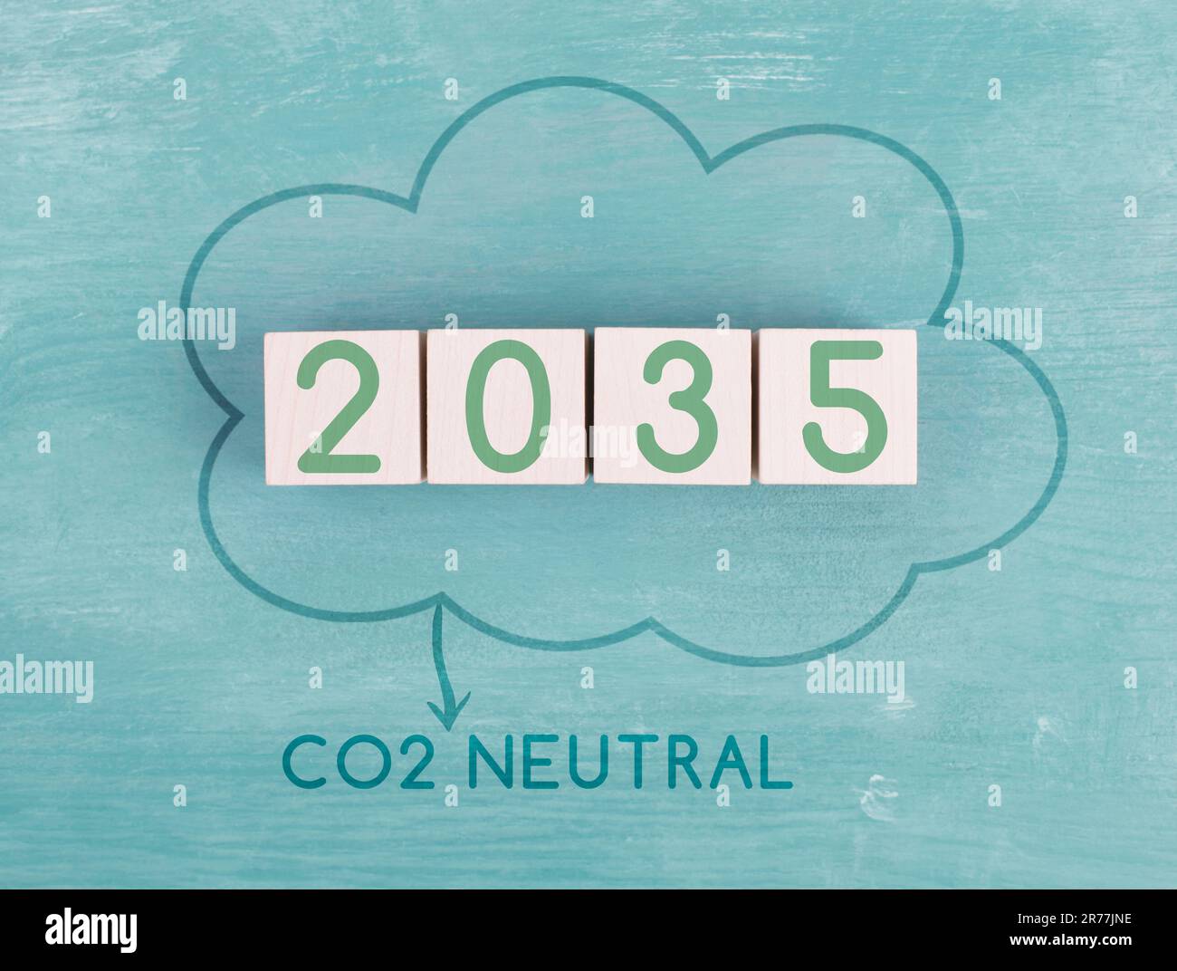 CO2 neutral until 2035, green energy, reduce carbon emission footprint, sustainable renewable electricity , environment protection, eco lifestyle Stock Photo