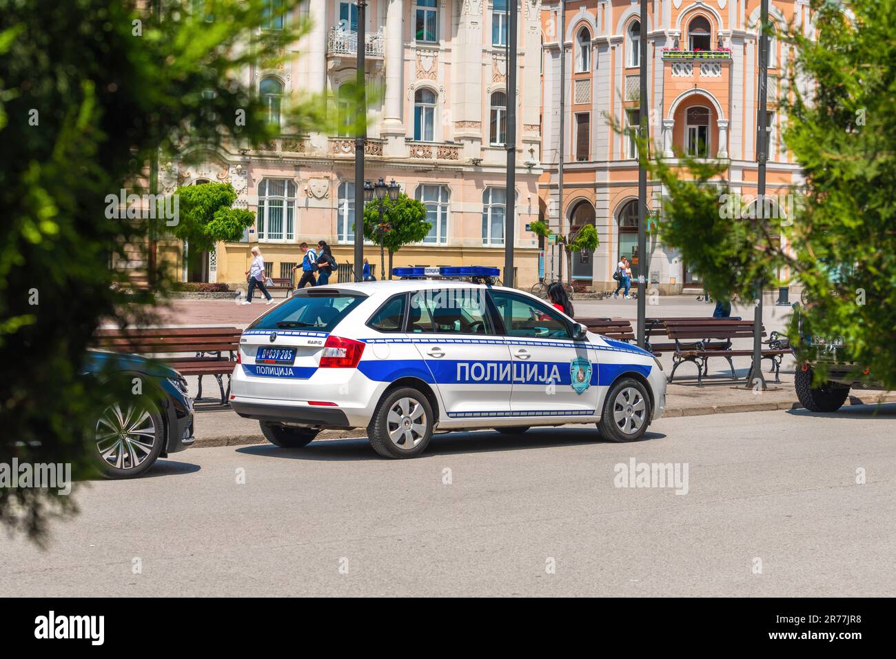 Novi Sad, Serbia June 1, 2023 Serbian police cars on city streets