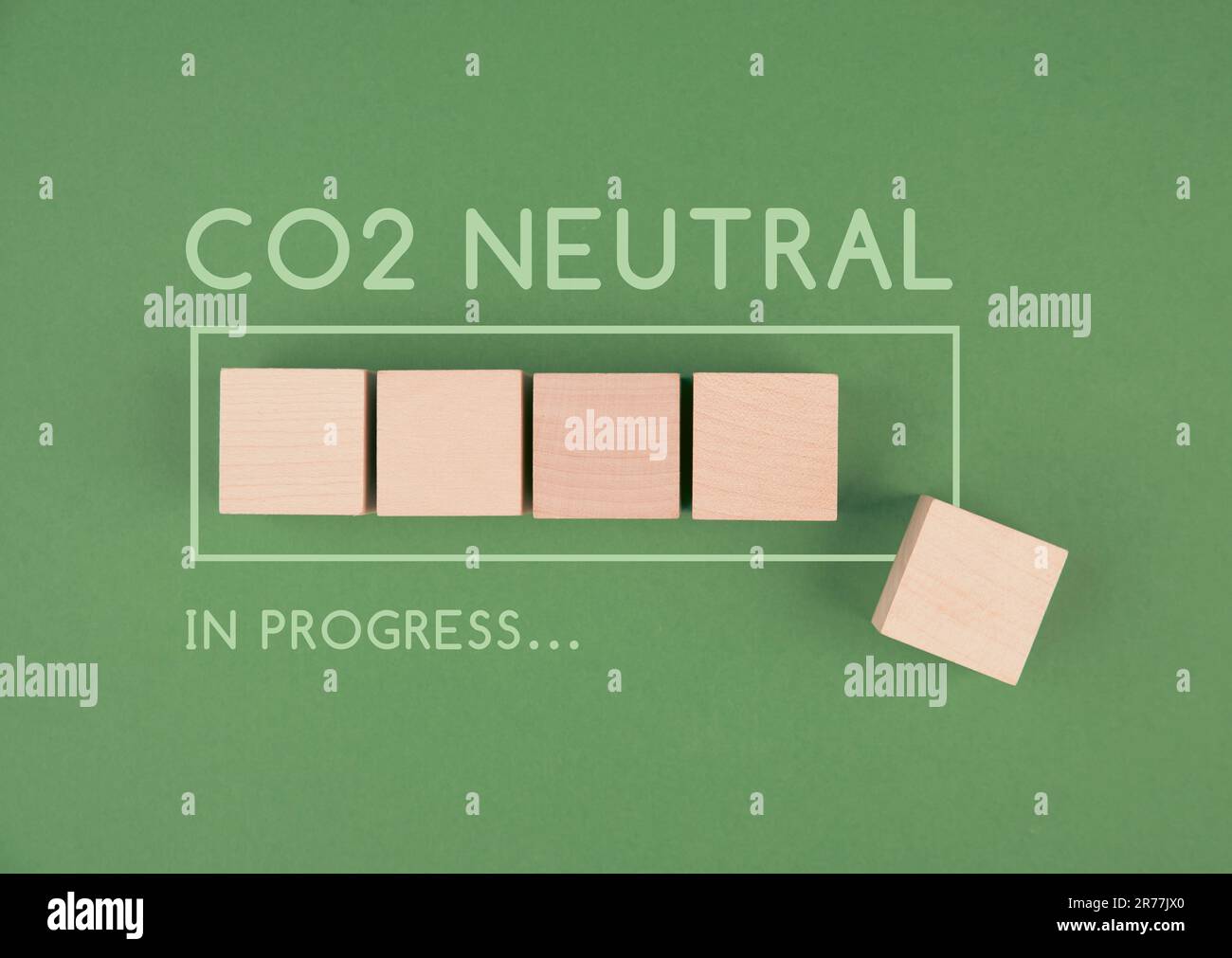 CO2 neutral in progress, loading bar for green energy, reduce carbon emission footprint, sustainable renewable electricity , environment protection Stock Photo