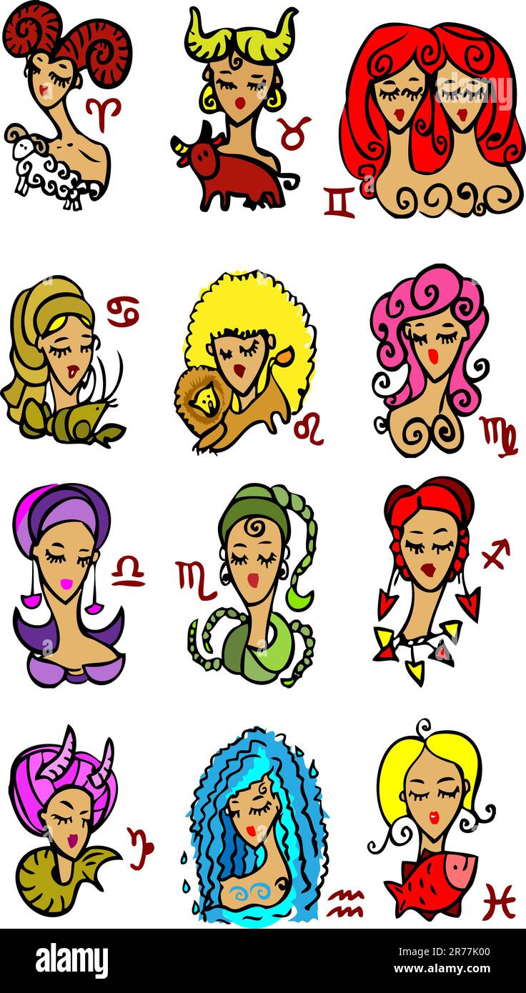 Horoscope woman Symbols, Astrology vector set 1 Stock Vector Image ...