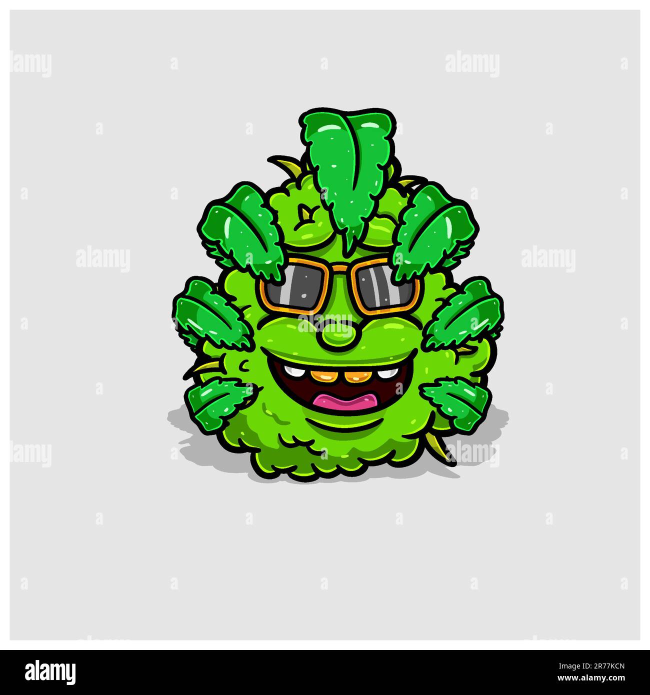 Weed Cartoon With Glass and Covered in Cannabis Leaves. Vector and Illustration. Stock Vector
