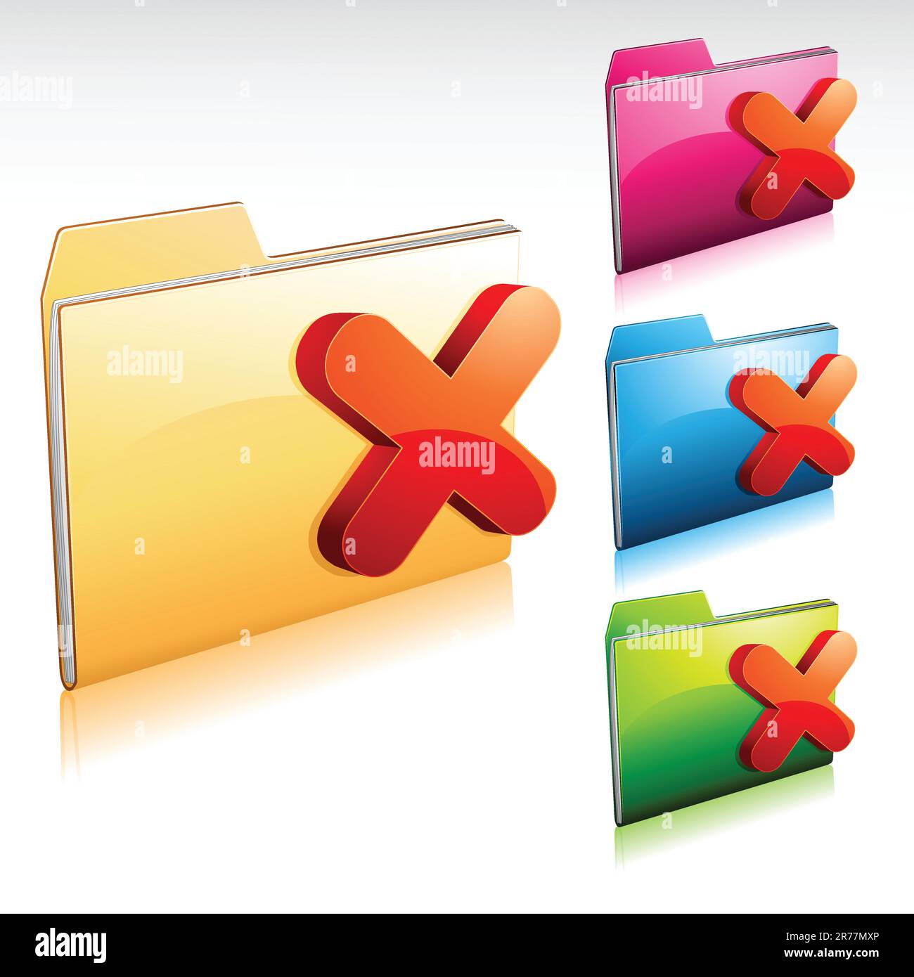 A colorful 3D folder no/denied icon set Stock Vector