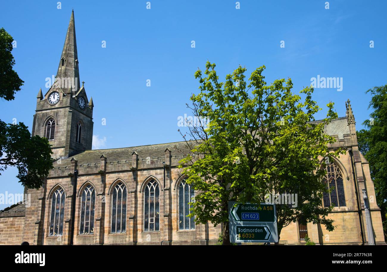 Holy Trinity Church, Littleborough, UK, blue sky, Stock Photo