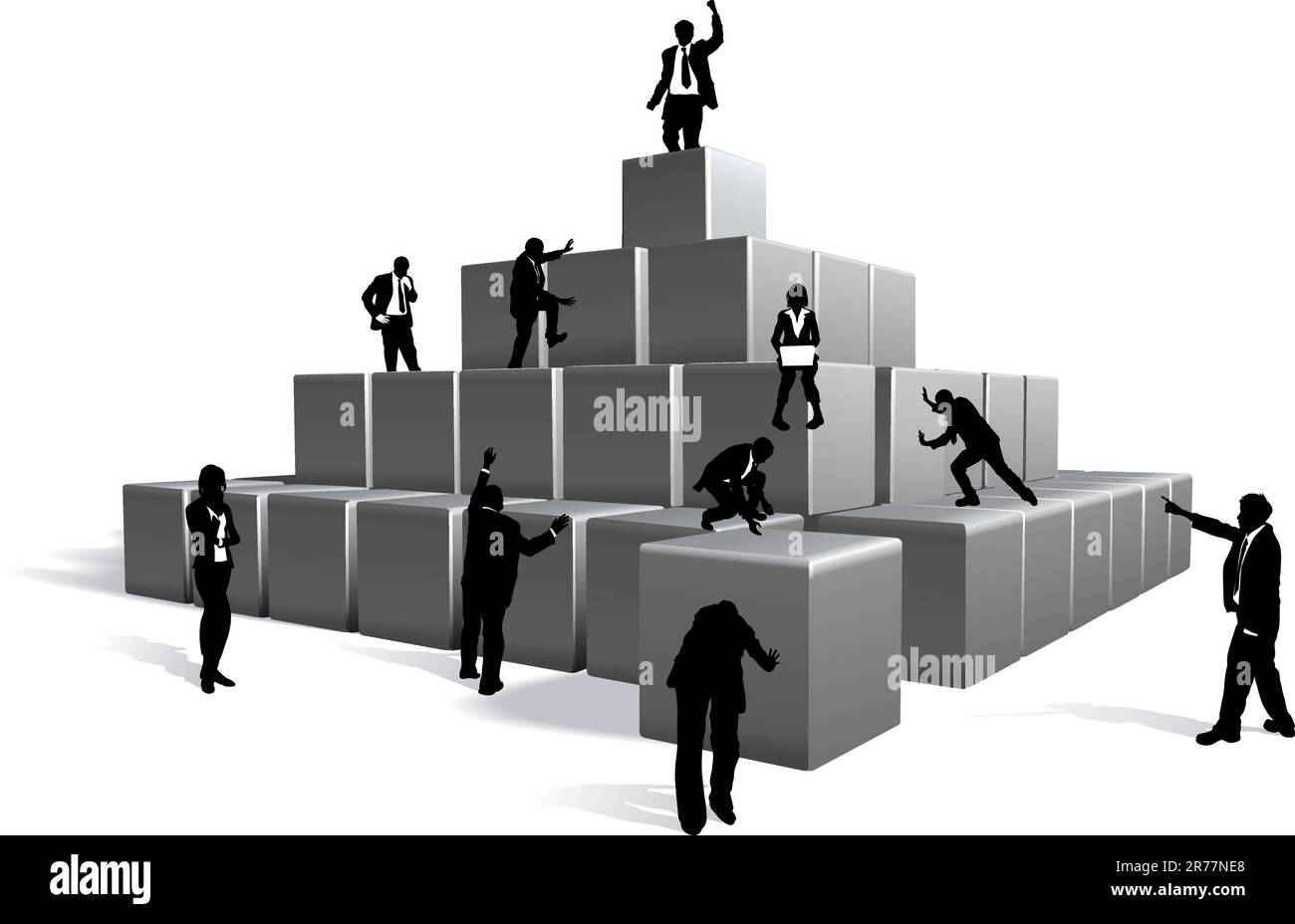 Conceptual piece. Business people building with blocks Stock Vector