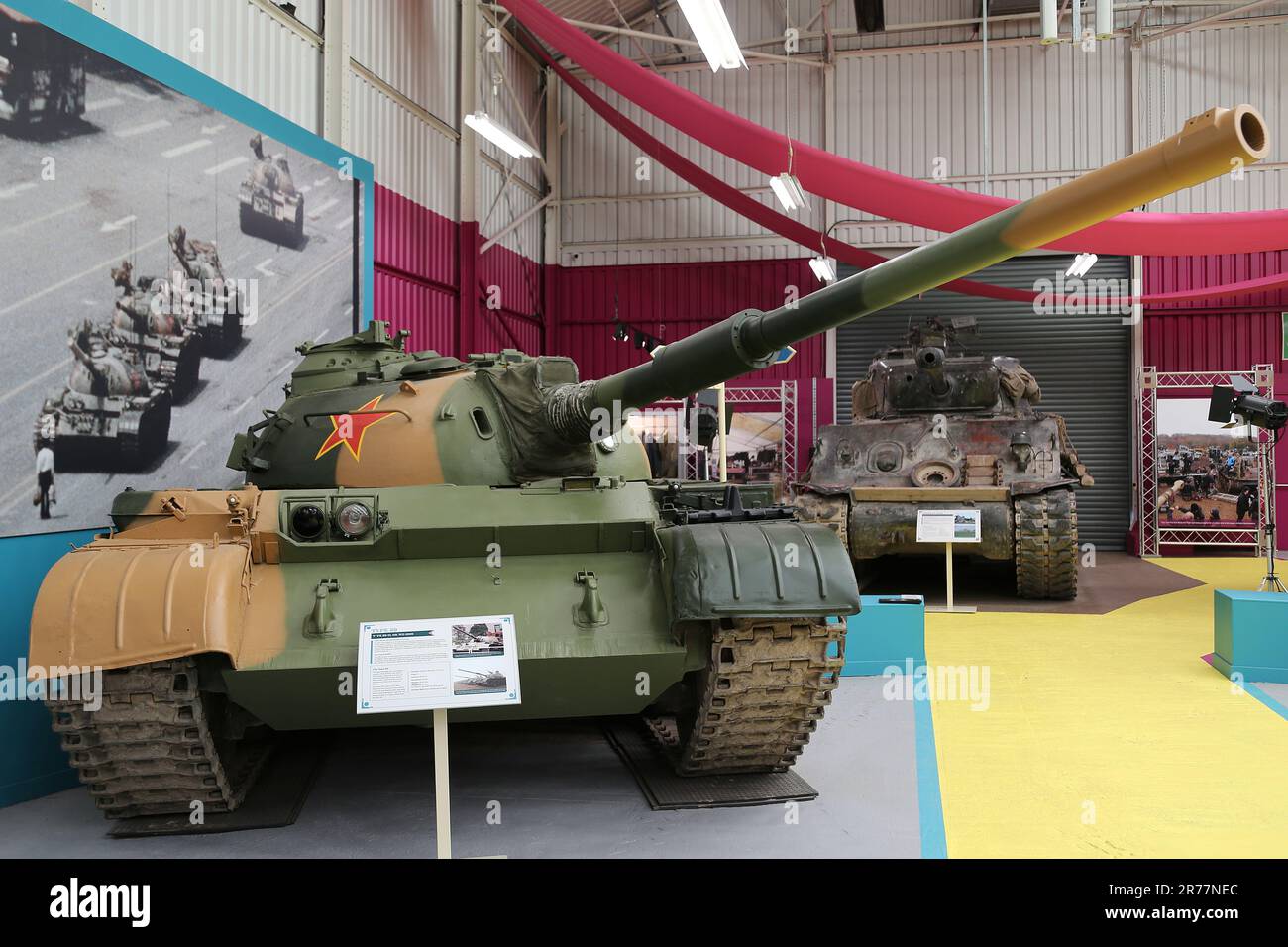 Post-war Chinese Type 59-II (WZ-120B) and M4A2(76) Sherman IIIAY, The Tank Museum, Bovington Camp, Dorchester, Dorset, England, UK, Europe Stock Photo