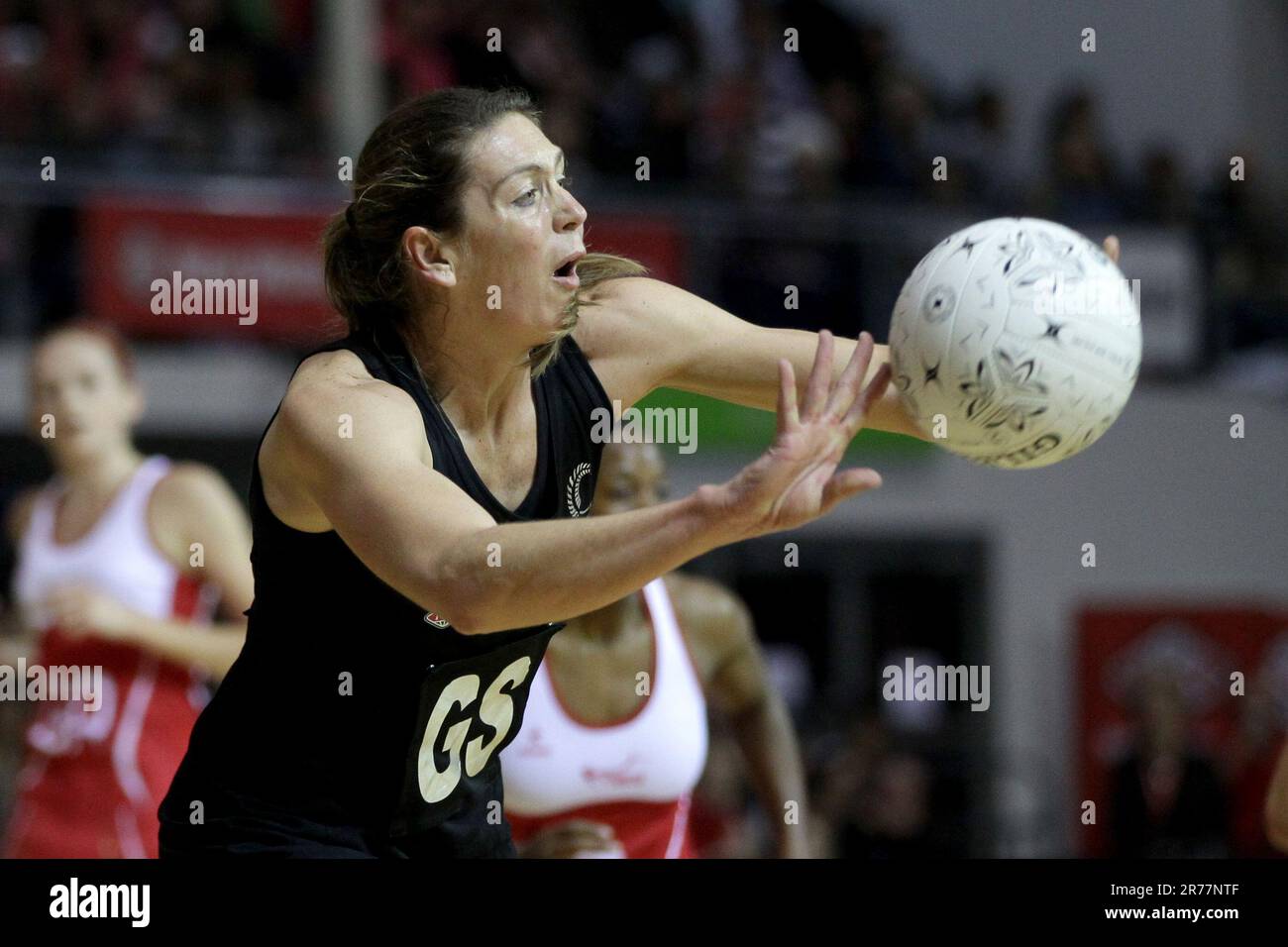 New Zealand's Irene van Dyk passes the ball during a New World Netball ...