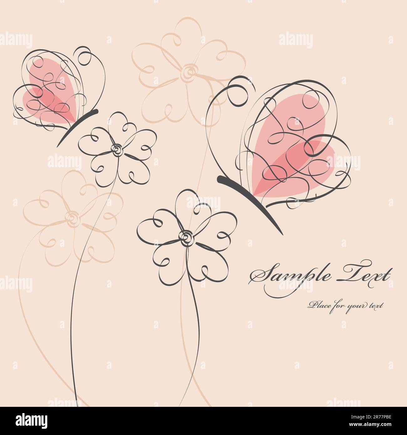 Vector picture with flowers and pink butterflies Stock Vector Image ...