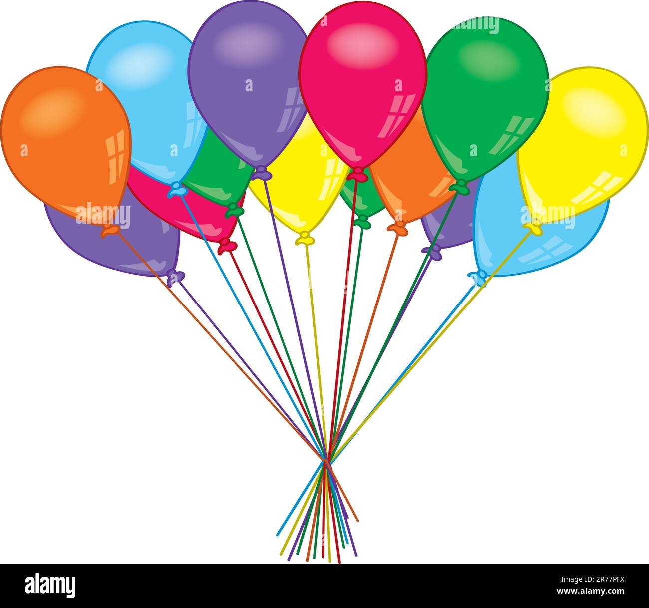 A bundle of colorful balloons on strings. Stock Vector