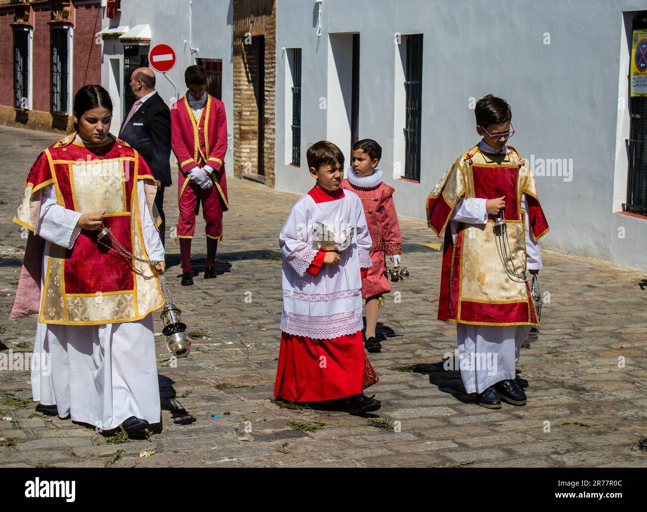 Catholic parish child participating at the Corpus Christi procession